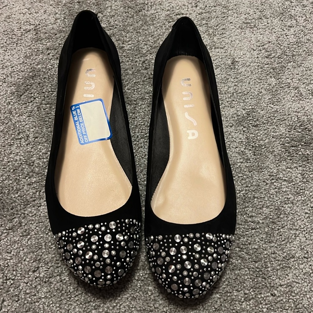 unisa Black Flats with Silver Accents